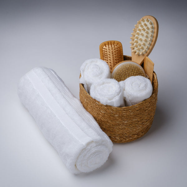 CONJUNTO DE TOALLAS DE BAÑO Y DE MANO BLANCO NUBE DE BAMBÚ ORGANICO